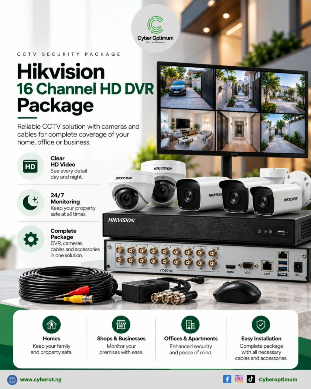 HIKVision HD DVR 16 channel + Camera+ Cable