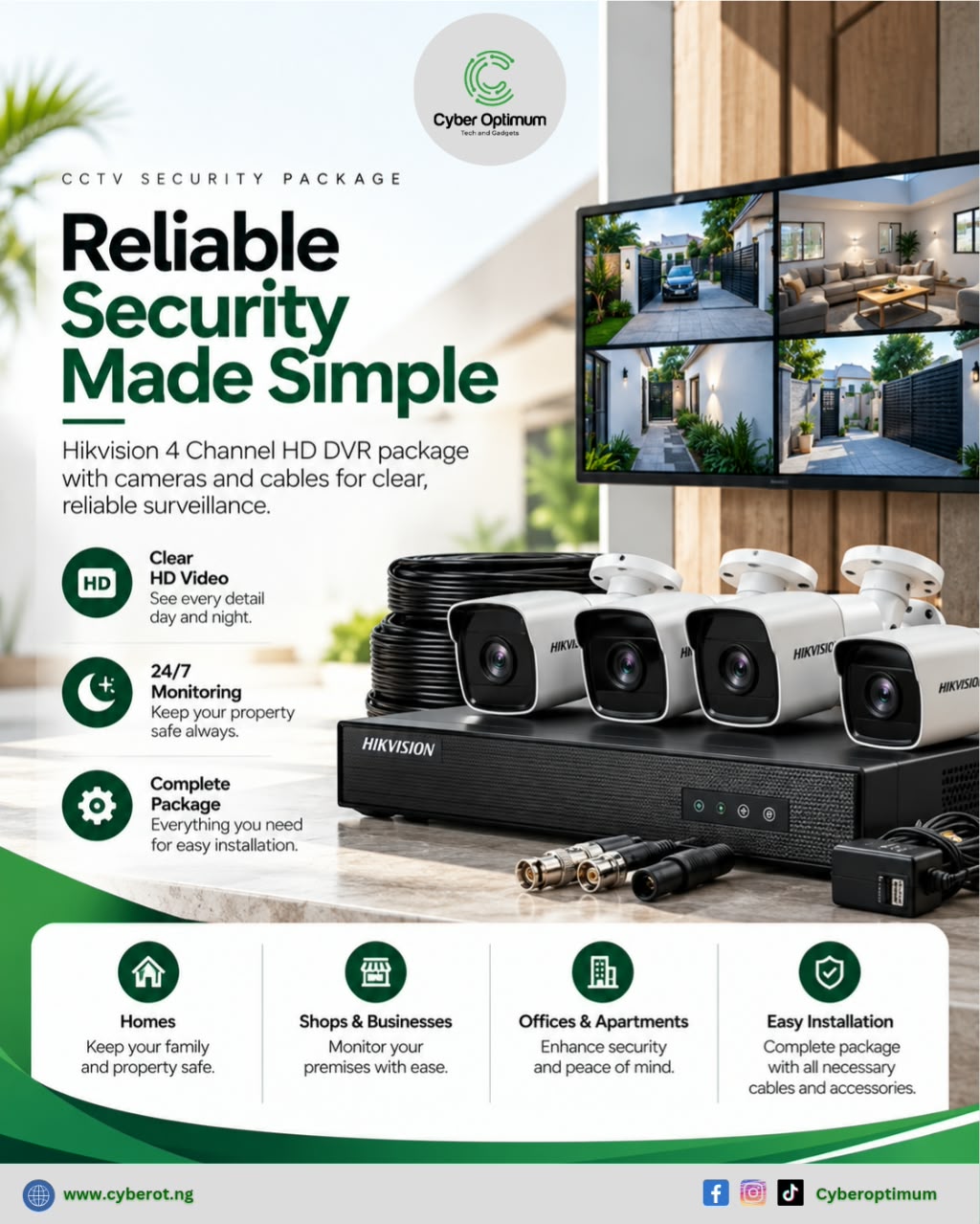 HIKVision HD DVR 4 channel + Camera+ Cable